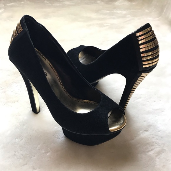 bebe Shoes - bebe Black peeptoe platforms heels
